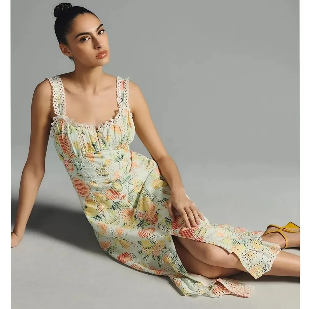 NWT By Anthropologie Ruffled Eyelet Dress - Picture 3 of 16